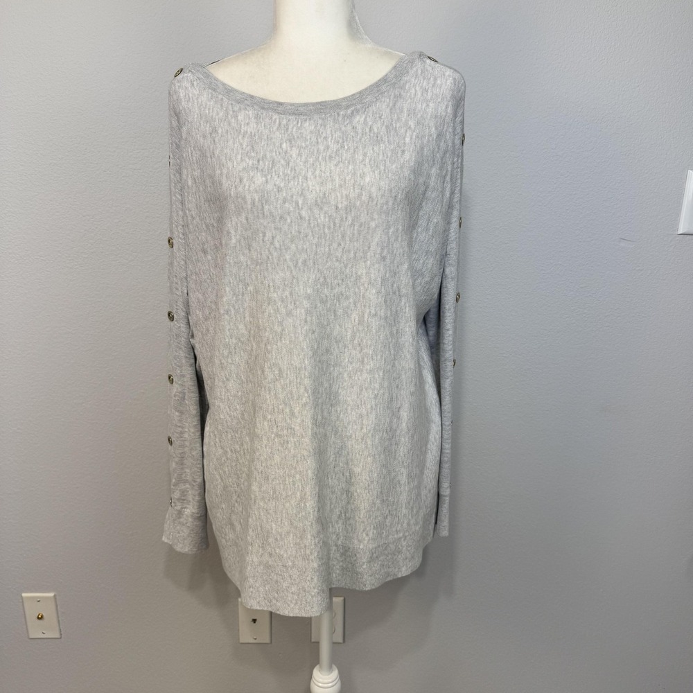 Lilly Pulitzer Sweater Women's XL Gray Button Sleeve‎ Boatneck Pullover Preppy